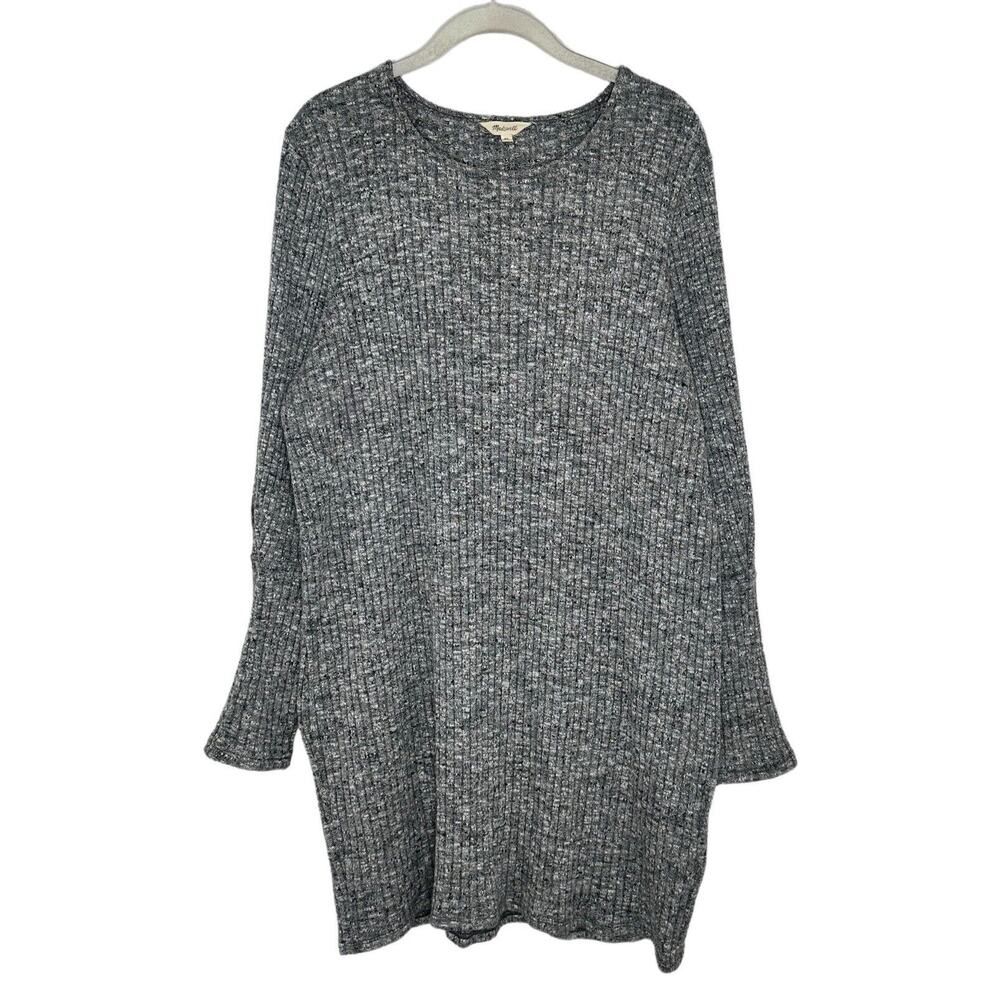 Madewell Sweater Dress Women Soft Ribbed Knit Gray Balloon Sleeve Pullovers XL